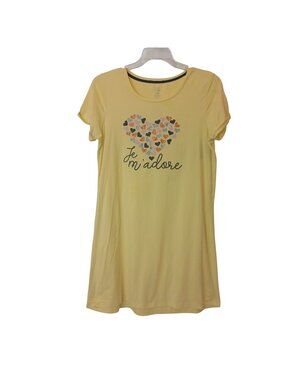 Yellow Nightgown Sz M Peace Love & Dreams Je MAdore Heart Print Short Sleeve I-5